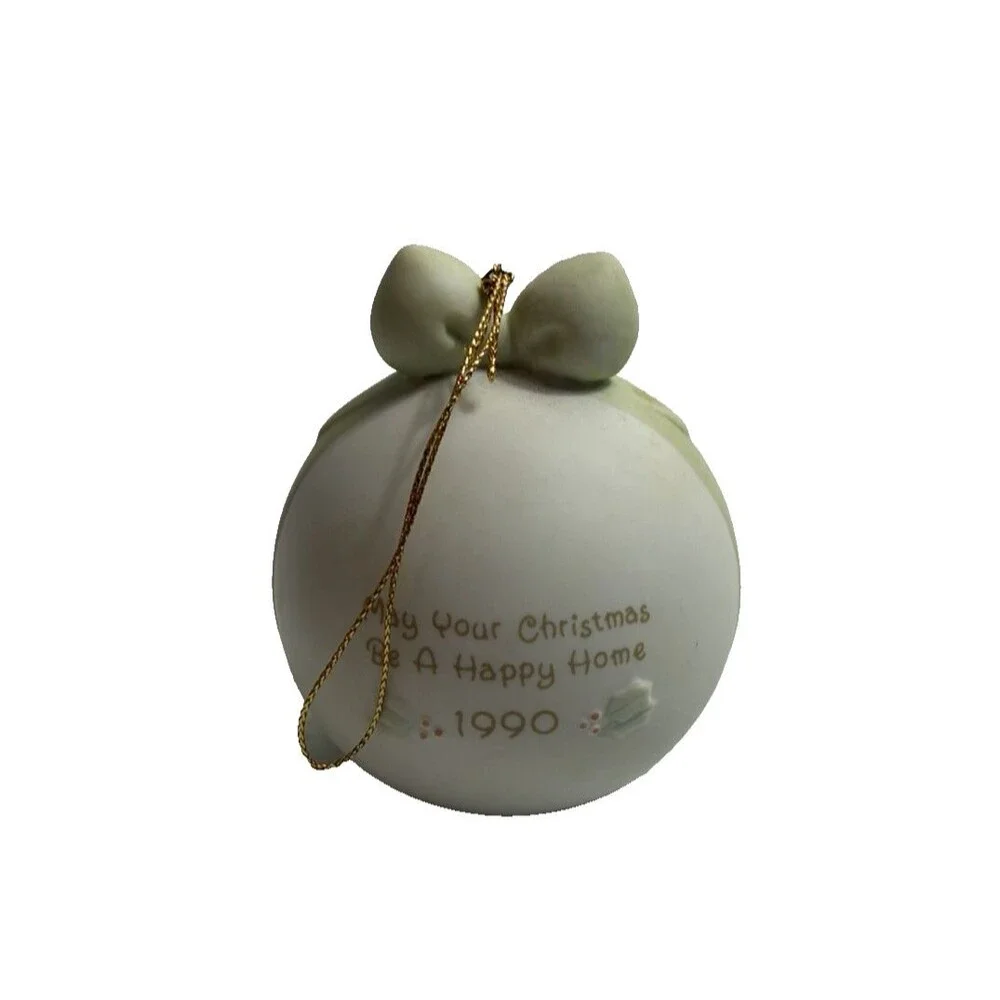Precious Moments Ball Ornament 1990 May Your Christmas Be a Happy Home 523704